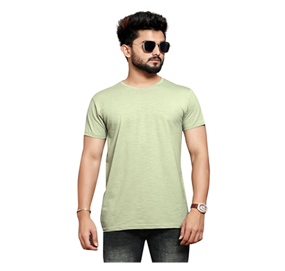 less q (80less05) branded slub lycra mens t shirt (very pale lime green)
